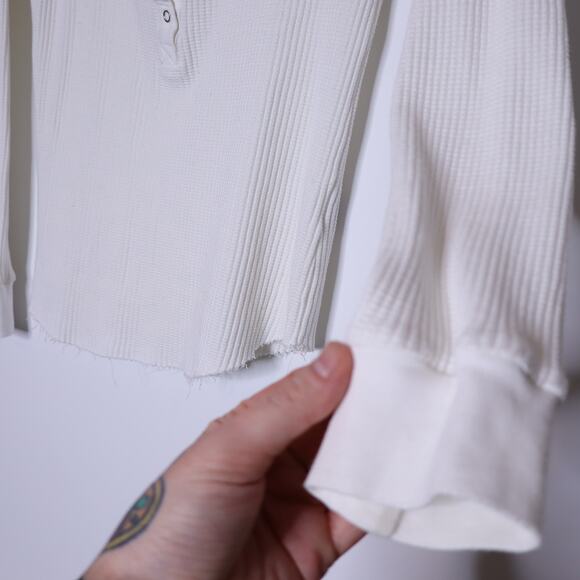 THE RANGE Boyfriend Henley Top White Waffle Knit Long Sleeves Casual Women's S - Picture 4 of 14